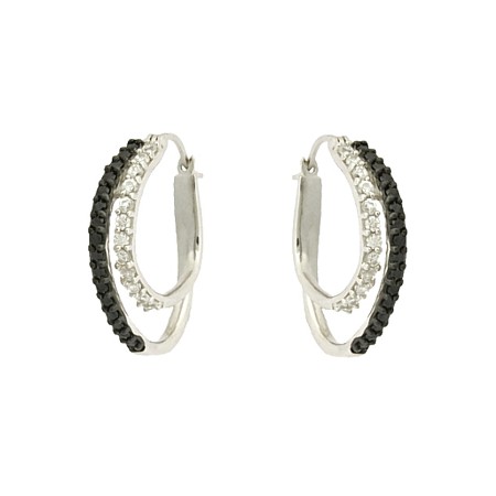 Black and White Cubic Zirconia Double Hoops - Click Image to Close